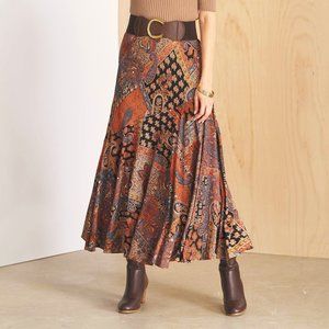 Chadwicks of Boston orange tapestry patchwork maxi skirt NWT